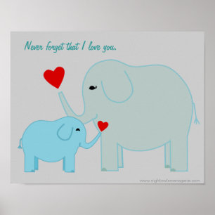 Mama und Baby Elephant in Blues Poster