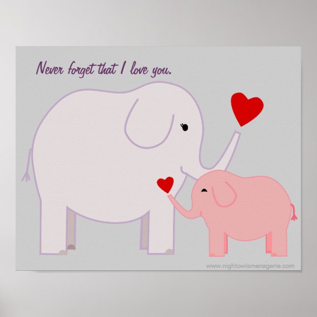 Mama und Baby Elephant in rosa und Lila Poster (Vorne)