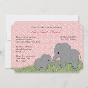 Mama und Baby Elephant Pink Babydusche Einladung