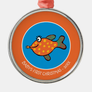 Mama-und Baby-Fisch-Küsse Ornament Aus Metall