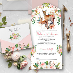 Mama und Baby Florale Hirsche Babyparty All In One Einladung
