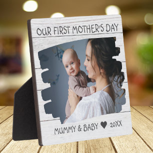 Mama und Baby Foto Erster Muttertag Weiß Holz Fotoplatte