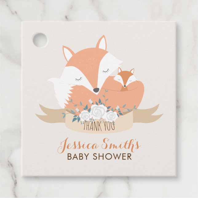 Mama und Baby Fox Babydusche Geschenkanhänger (Vorderseite)