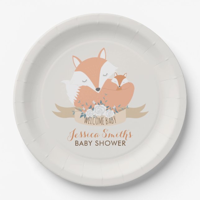 Mama und Baby Fox Babydusche Personalisiert Pappteller (Vorderseite)