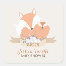 Mama und Baby Fox Babydusche Quadratischer Aufkleber