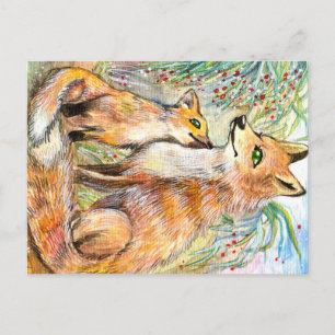 Mama und Baby Fox Postkarte