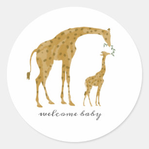 Mama und Baby Giraffe Fütternd Babydusche Runder Aufkleber