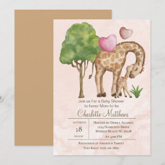 Mama und Baby Giraffe Jungle Sarfari Babydusche Einladung