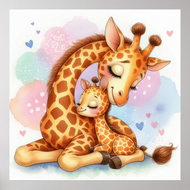 Mama und Baby Giraffe Poster (Vorne)