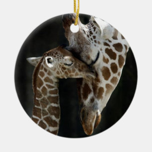 Mama-und Baby-Giraffen-Umarmung Keramik Ornament