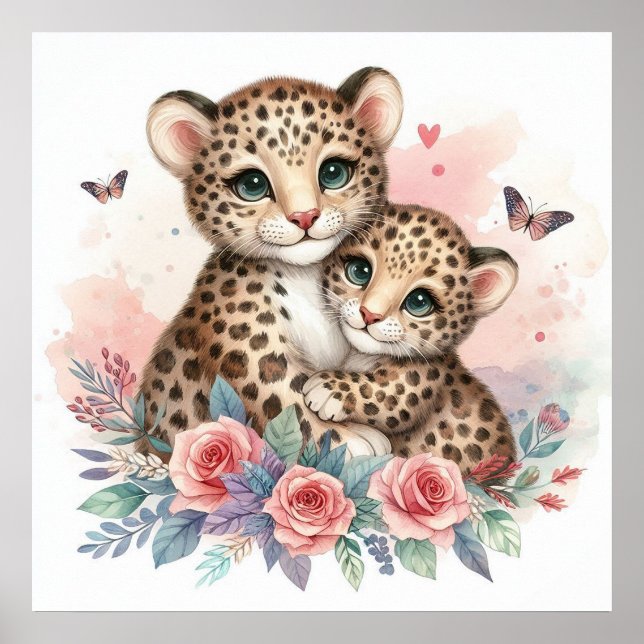Mama und Baby Leopard Poster (Vorne)