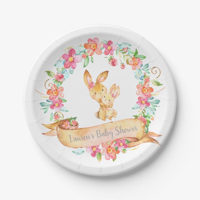 Mama-und Baby-Mädchen-Häschen winden Pappteller (Vorderseite)
