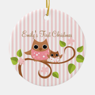 Mama und Baby Owl Keramikornament