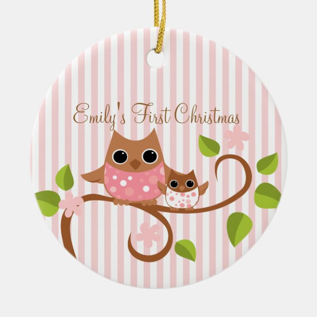 Mama und Baby Owl Keramikornament (Vorne)