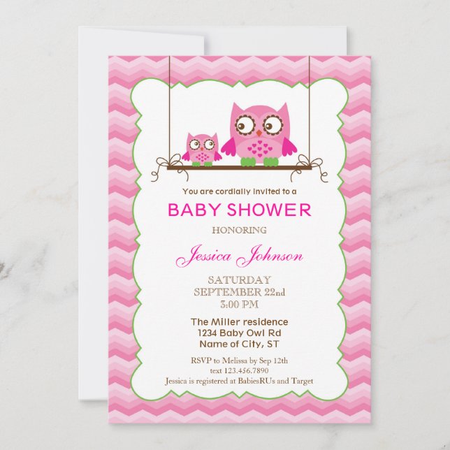Mama und Baby Owls Girl Babydusche Einladung (Vorderseite)