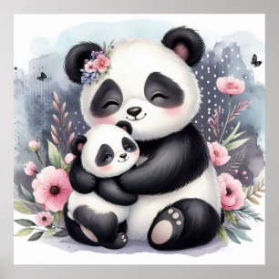 Mama und Baby-Panda-Bär Poster