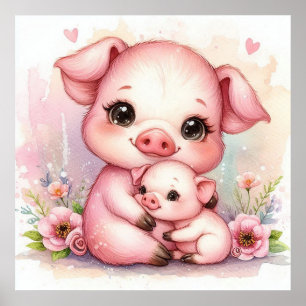 Mama und Baby Pig Poster