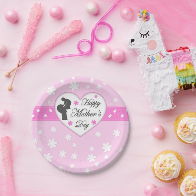 Mama und Baby pink Muttertag Pappteller (Party)