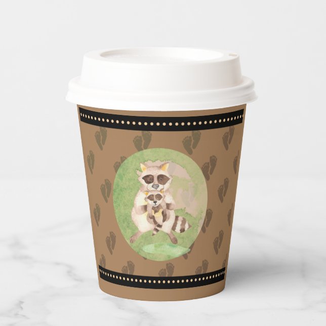 Mama und Baby Raccoon Dusche Hot Beverage Cups Pappbecher (Vorderseite)