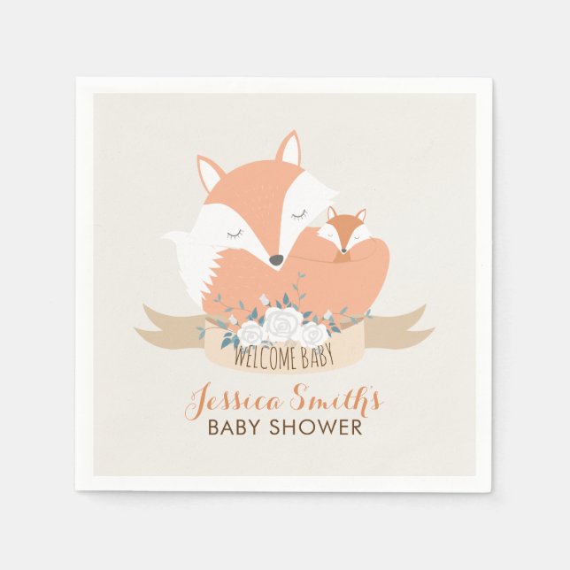 Mama und Baby Red Fox Babydusche Serviette (Vorderseite)