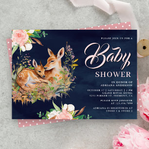 Mama und Baby Reh Floral Marineblau Babyparty Einladung