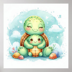 Mama und Baby-Schildkröte Poster