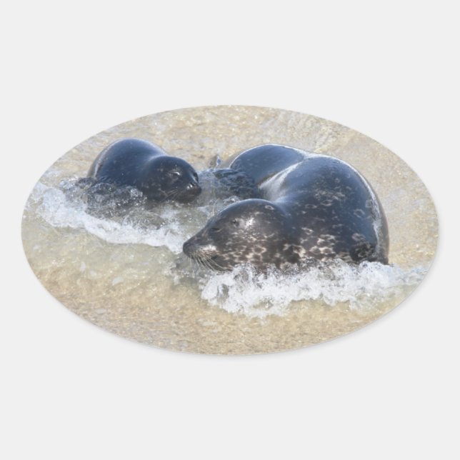 Mama und Baby-Siegel Ovaler Aufkleber (Vorderseite)