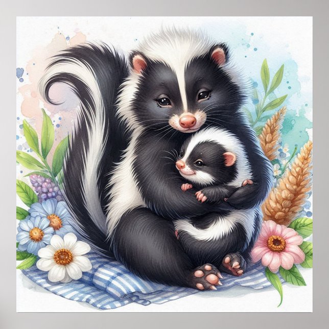 Mama und Baby Skunk Poster (Vorne)