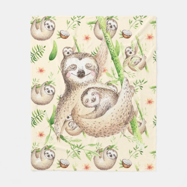 Mama und Baby Sloth Fleecedecke (Vorderseite)