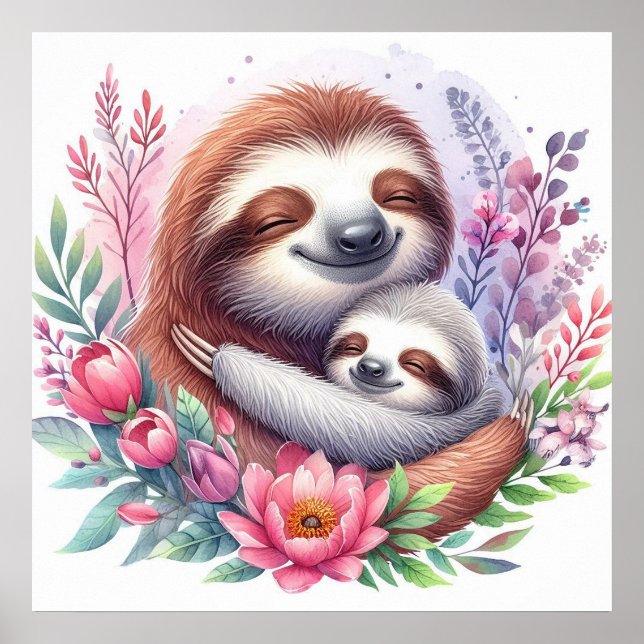 Mama und Baby Sloth Poster (Vorne)