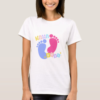 Mama und Baby Süße rosa und blaue Fußabdrücke T-Shirt