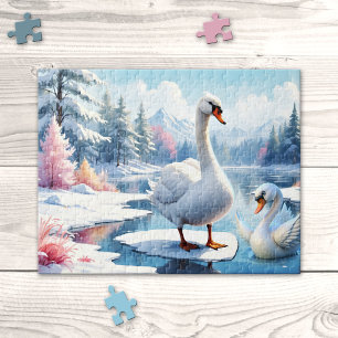 Mama und Baby Swan Winter Puzzle