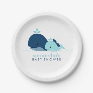 Mama-und Baby-Wal-Baby-Dusche {blau} Pappteller