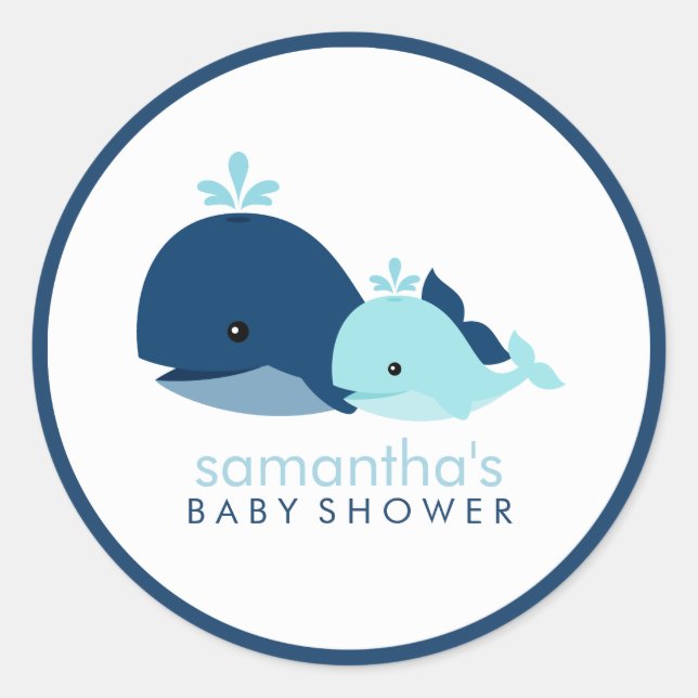 Mama und Baby Whale Baby Dusche {blau} Runder Aufkleber (Vorderseite)