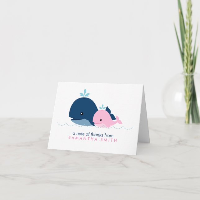 Mama- und Baby-Whale-Babydusche {pink} Dankeskarte (Vorderseite)