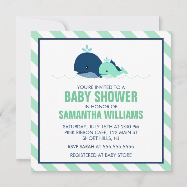 Mama und Baby Whales Babydusche Einladung (Vorderseite)