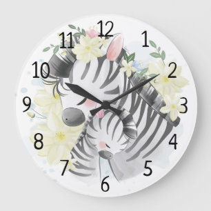 Mama und Baby Zebra Large Clock Große Wanduhr