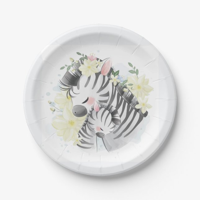 Mama und Baby Zebra Paper Teller (Vorderseite)