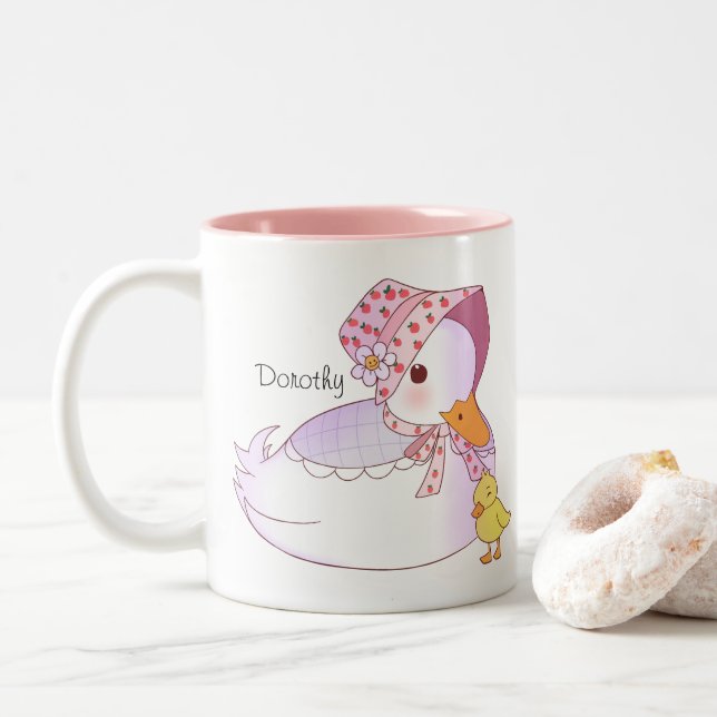Mama und Babyente Zweifarbige Tasse (Mit Donut)