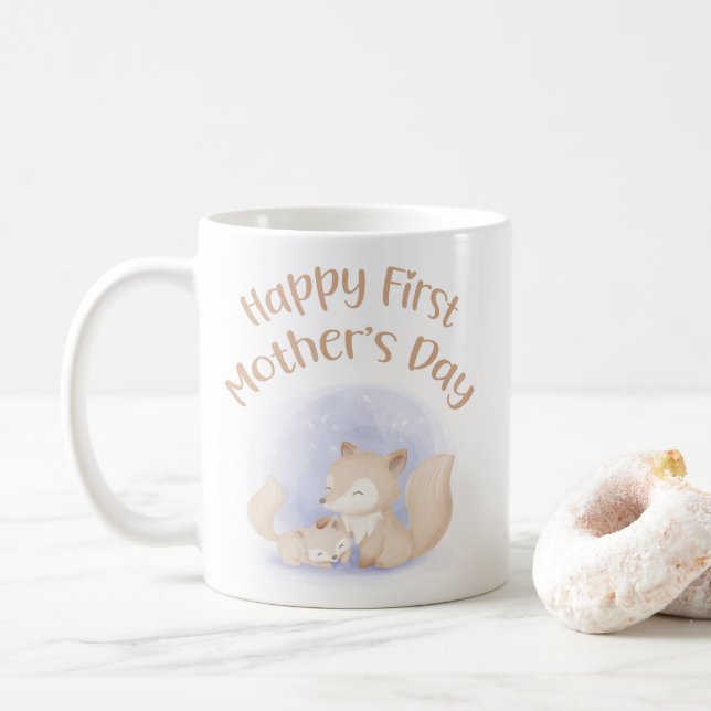 Mama und Babyfüchse - glücklicher Muttertag Kaffeetasse (Mit Donut)