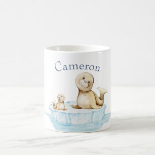 Mama und Babyrobbenjunges auf Eis Winter-Baby-Part Kaffeetasse