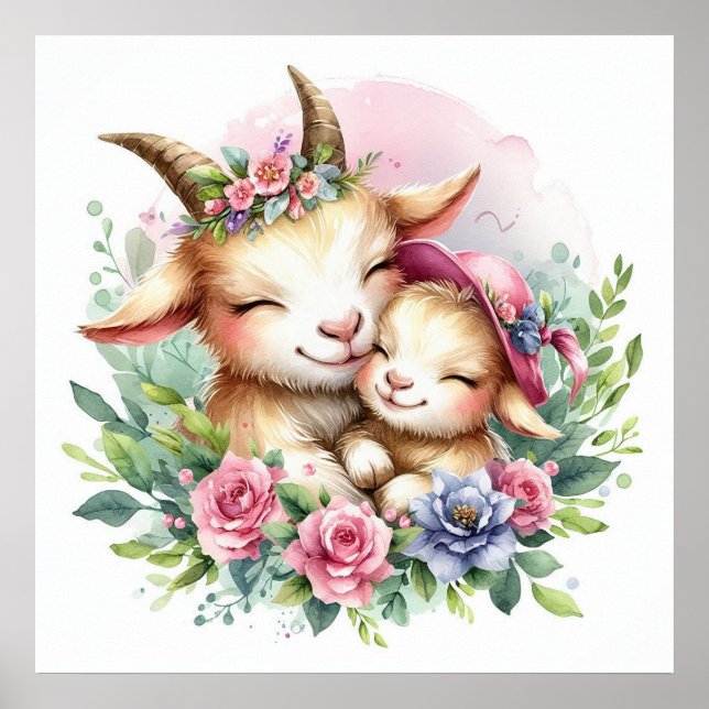 Mama und Babyziege Poster (Vorne)