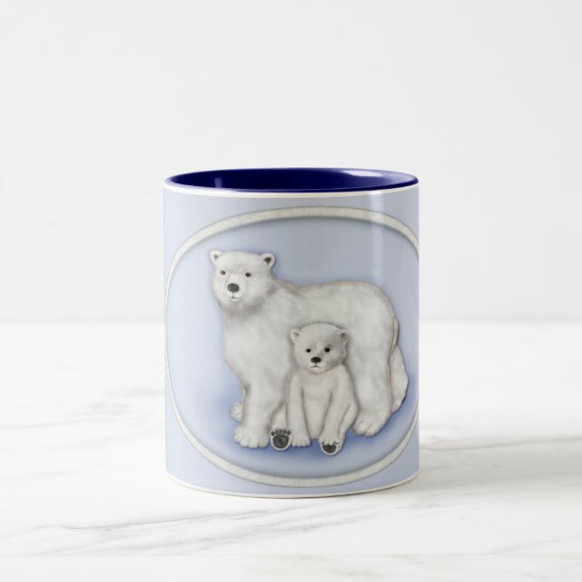 Mama und Cub des Eisbären. Zweifarbige Tasse (Mittel)