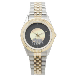 Mama und Elefant in der untergehenden Sonne Armbanduhr