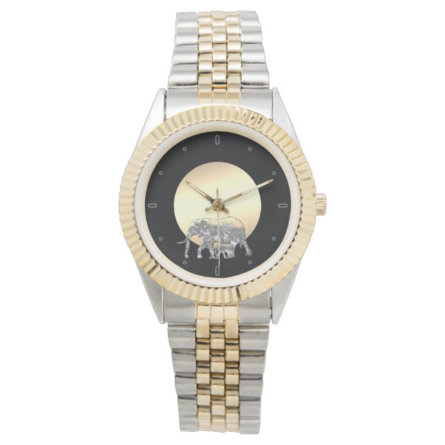 Mama und Elefant in der untergehenden Sonne Armbanduhr (Vorderseite)