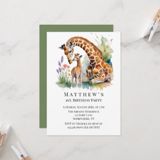 Mama und ich Wasserfarben-Giraffe 1. Geburtstagsfe Einladung