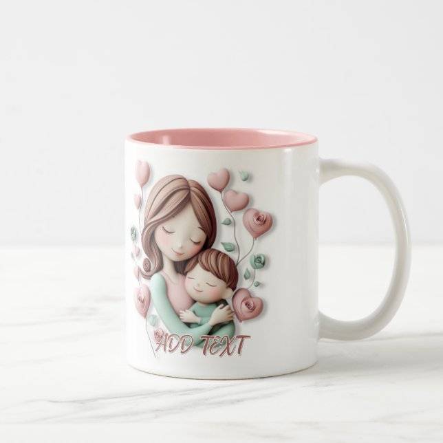 Mama und Junge Kind - 3D-Keramik Kunst Zweifarbige Tasse (Rechts)