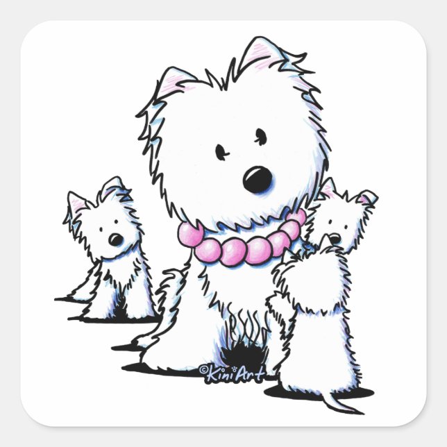 Mama und Jungtiere Quadratischer Aufkleber (Vorderseite)