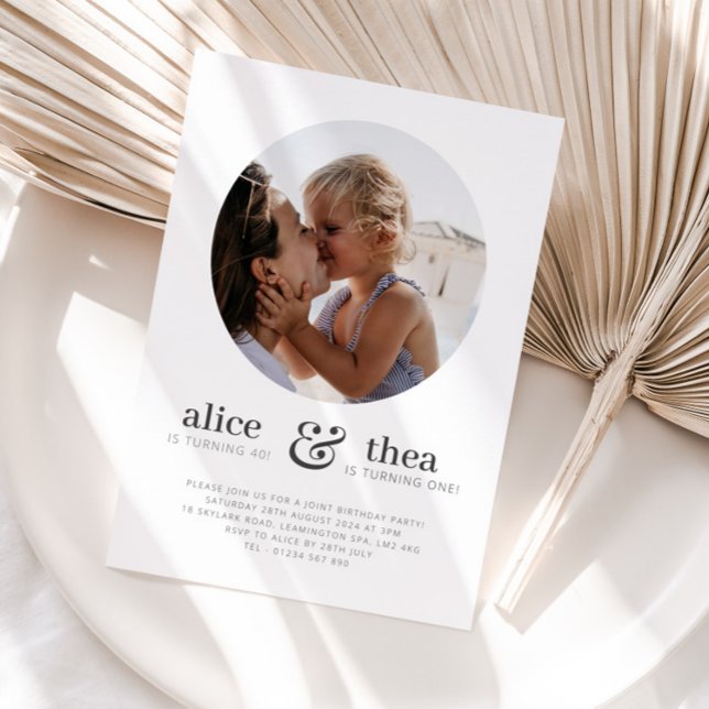 Mama und Kind - Foto Gemeinsamer Geburtstag Einladung (Mom and Child - Photo Joint Birthday Invitation 1)