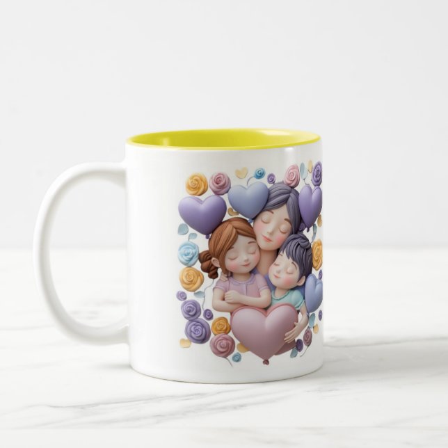 Mama und Kinder - 3D-Keramik Art Pasta Zweifarbige Tasse (Links)